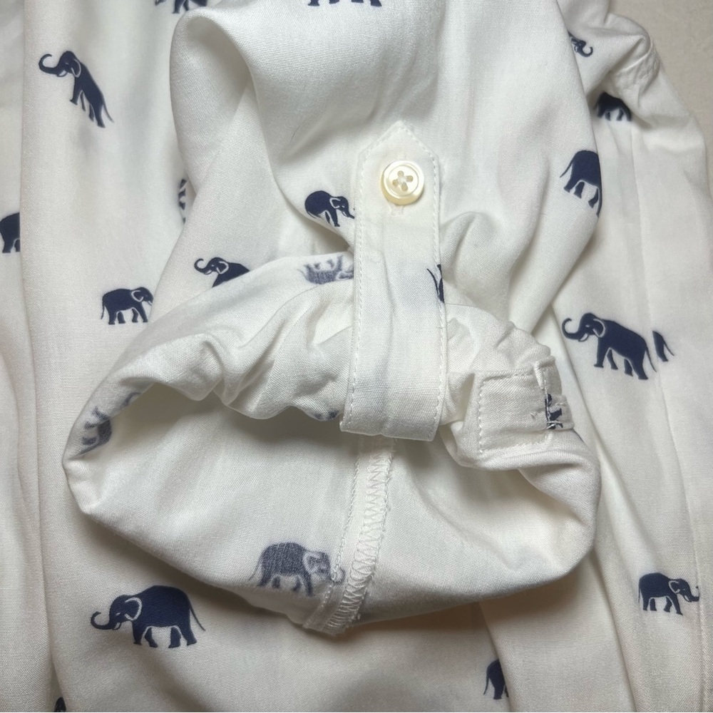 Bass White & Navy Elephant Print Long Tab Roll Sleeves Pull Over Shirt Womens XL - Picture 6 of 8